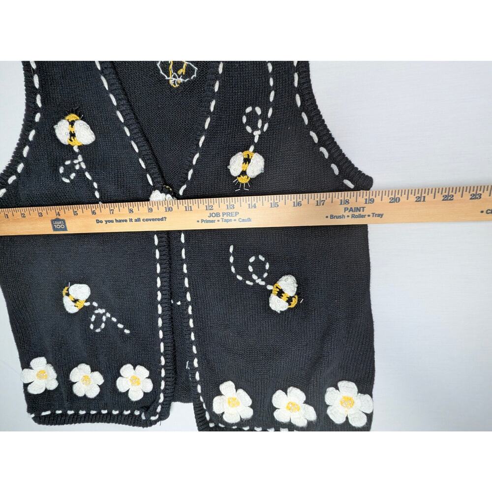 Mandal Bay Vintage 90s Knit Vest Lrg Cottagecore Beaded Bumble Bee Daisy Floral - Picture 8 of 12